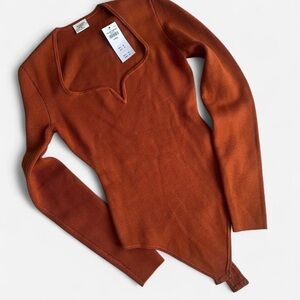 Abercrombie & Fitch NEW Sweater Bodysuit Burnt Orange Rust Thong Back Sz XS